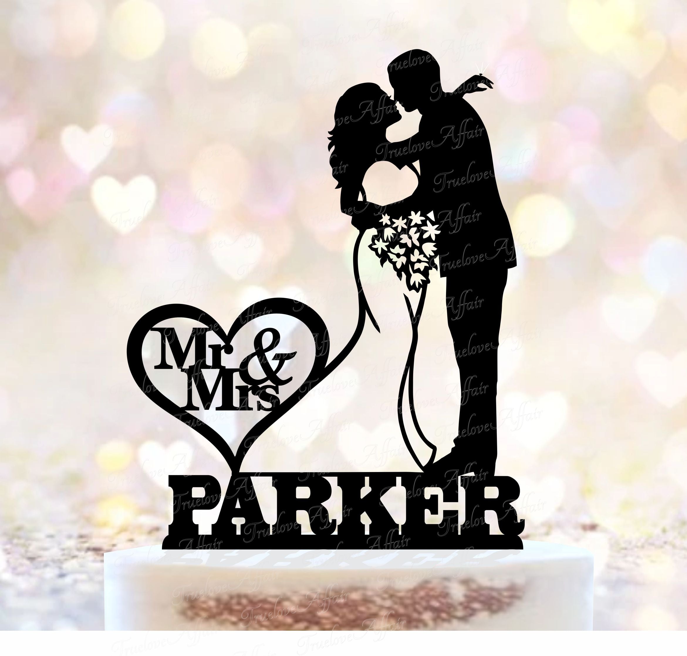 Silhouette Wedding Cake Topper ~ Bride And Groom With Name ~ Detailed Ac Trueloveaffair 1578