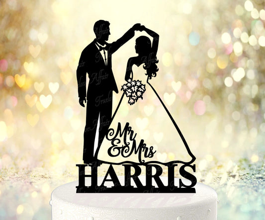 Custom Bride & Groom Dancing, with Name ~ Detailed Acrylic Silhouette Wedding Cake Topper Detailed Acrylic Wedding Cake Topper [TLA65]